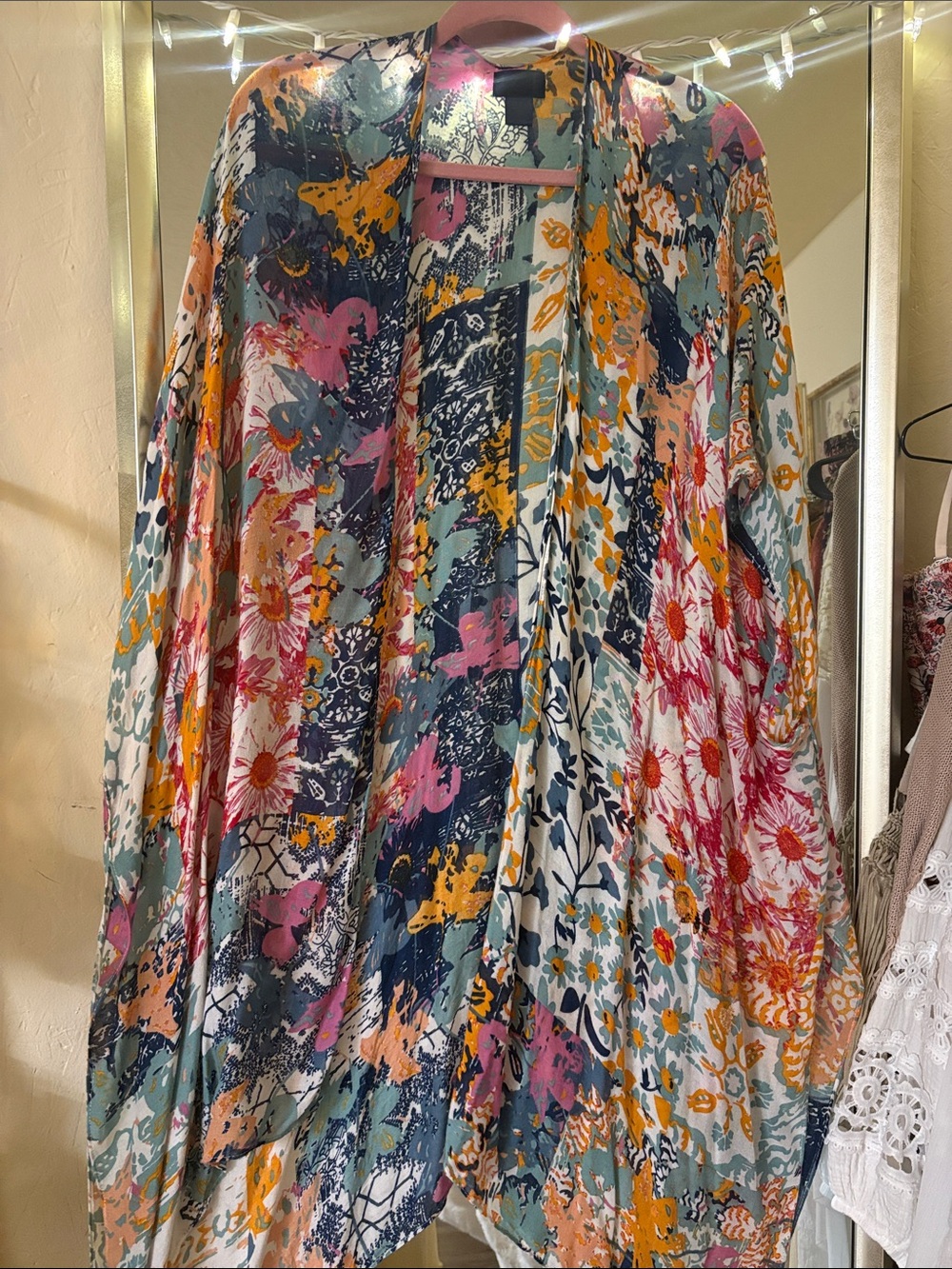 Rachel Zoe Multicolor Floral Patchwork Kimono Cardigan
